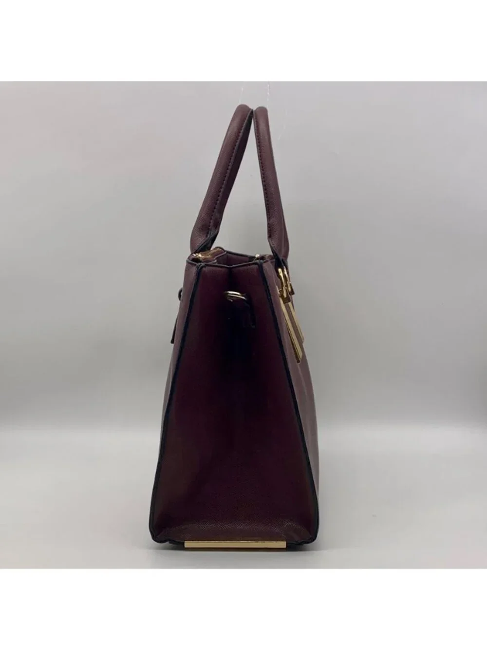 Aldo Burgundy Structured Saffiano Faux Leather Satchel Bag